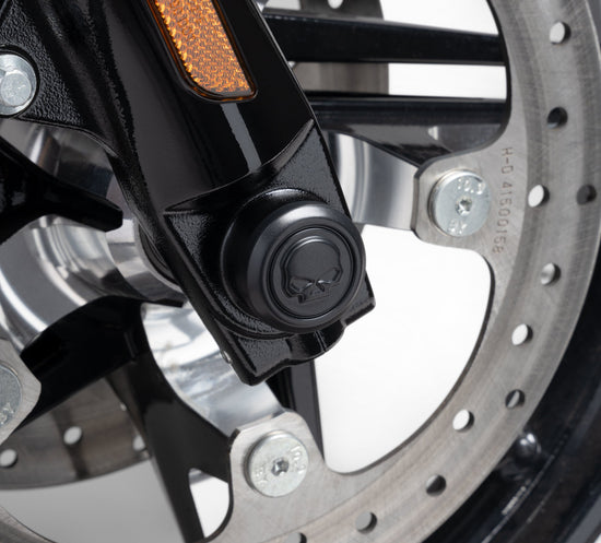 Harley Davidson 43000317 Willie G Skull Vorderachsmutternabdeckungen-KIT, ACHSE, MUTTER, CVR, FR, SKULL, SCHWARZ