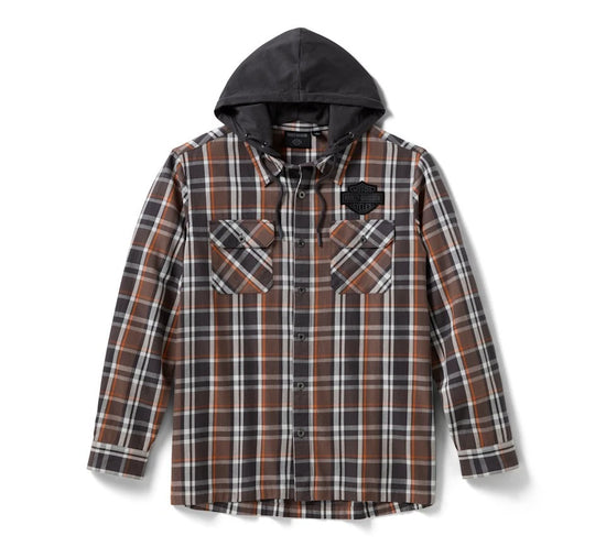 96215-26VM Harley-Davidson Gewebtes Hemd Warmgrau/Dunkelgrau