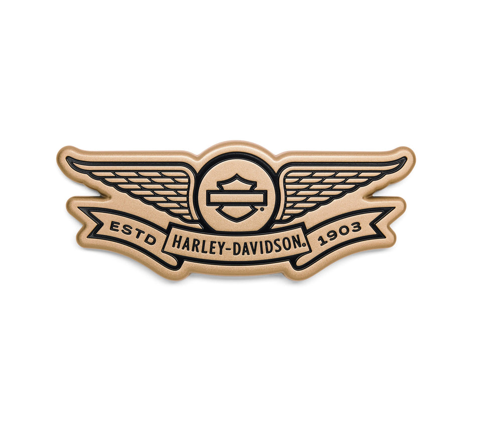 Harley Davidson 14101835 Gold Winged Bar &amp; Shield Dekoratives Medaillon, BAR &amp; SHIELD, GOLD WING