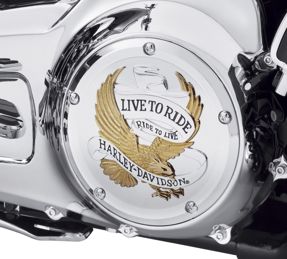 Harley Davidson 25700472 Live to Ride Derby-Abdeckungs-KIT-DERBY CVR, LTR, GLD &amp; CHRM, FL LO