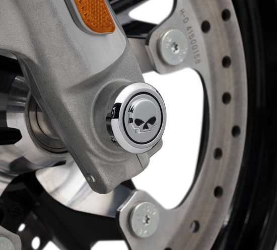 Harley Davidson 43000318 Willie G Skull Vorderachsmutternabdeckungen-KIT, ACHSE, MUTTER, CVR, FR, SKULL, CHROM