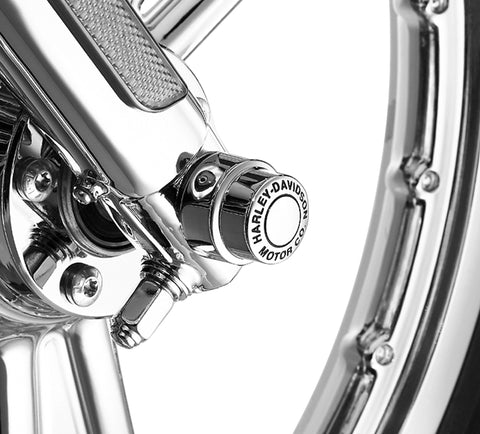 Harley Davidson 43864-96 Motor Co. Mutternabdeckungssatz für Vorderachse, Achsmutternabdeckung, Chrom, vorne