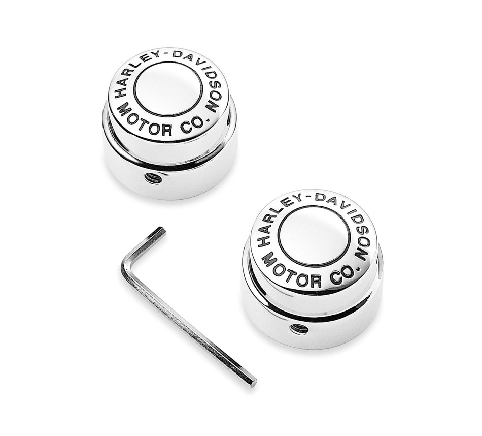 Harley Davidson 43864-96 Motor Co. Mutternabdeckungssatz für Vorderachse, Achsmutternabdeckung, Chrom, vorne
