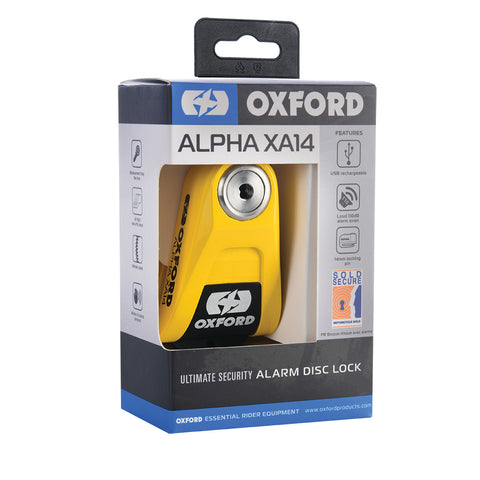 OXFORD Alpha XA14 Alarm-Scheibenschloss (14 mm Stift) – Gelb/Schwarz LK217