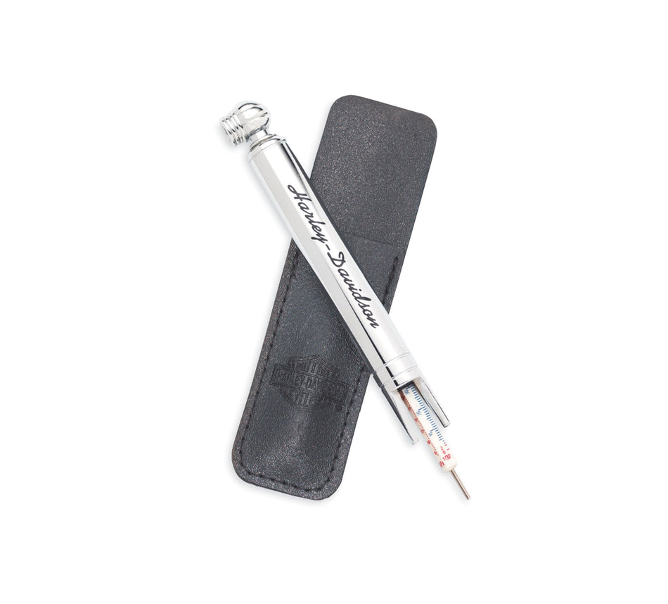 Harley-Davidson 75110-98B Tire Gauge and Tread Depth Indicator with Embossed Leather Pouch 75110-98B | Harley-Davidson UK