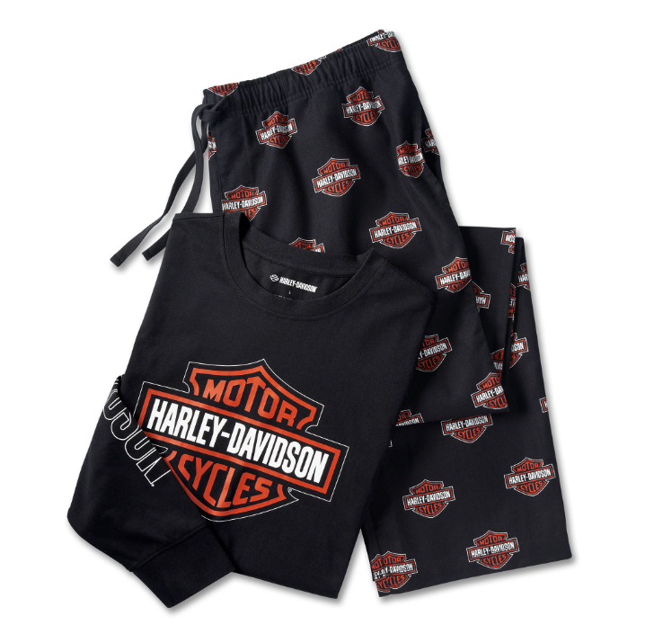 Original Harley-Davidson Herren-Pyjama-Set mit Bar &amp; Shield-Logo und langen Ärmeln, Artikelnummer 96115-25VM 