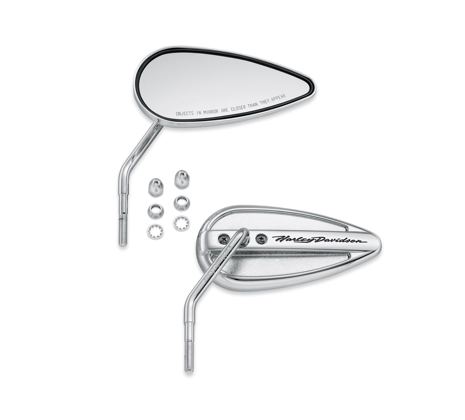 Harley Davidson 91968-98 Script Teardrop Mirrors KIT MIRROR,TEAR DROP,W/HD SCRI