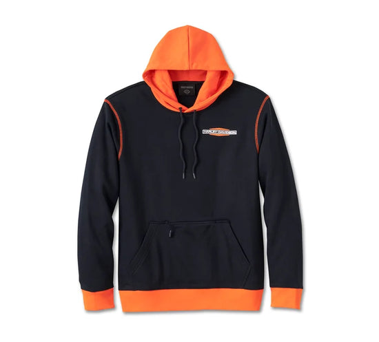 Original Harley-Davidson® Kickstart Pullover Hoodie für Herren – Farbblock – Harley-Schwarz und Harley-Orange 96007-25VM