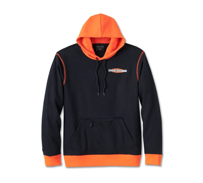 Original Harley-Davidson® Kickstart Pullover Hoodie für Herren – Farbblock – Harley-Schwarz und Harley-Orange 96007-25VM