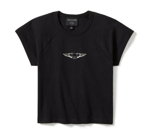 Genuine Harley-Davidson® Women's Willie G Wing Skull Sketch Art Baby Doll T-Shirt 96278-25VW