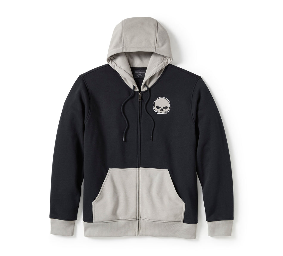 Original Harley-Davidson® Herren-Kapuzenjacke mit Willie G Skull-Motiv, Farbblock-Design und Reißverschluss vorne 96360-25VM