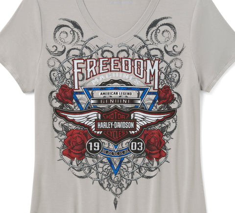 Harley-Davidson 96363-26VW Damen-Bling-Highway-Rider-Kurzarmshirt, Ghost Grey