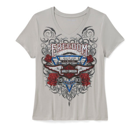 Harley-Davidson 96363-26VW Damen-Bling-Highway-Rider-Kurzarmshirt, Ghost Grey