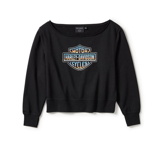 Original Harley-Davidson® Damen-Chrom-Evo-Off-Shoulder-Crew-Shirt – Harley Schwarz 96418-25VW