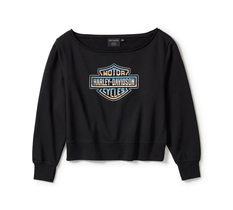 Original Harley-Davidson® Damen-Chrom-Evo-Off-Shoulder-Crew-Shirt – Harley Schwarz 96418-25VW