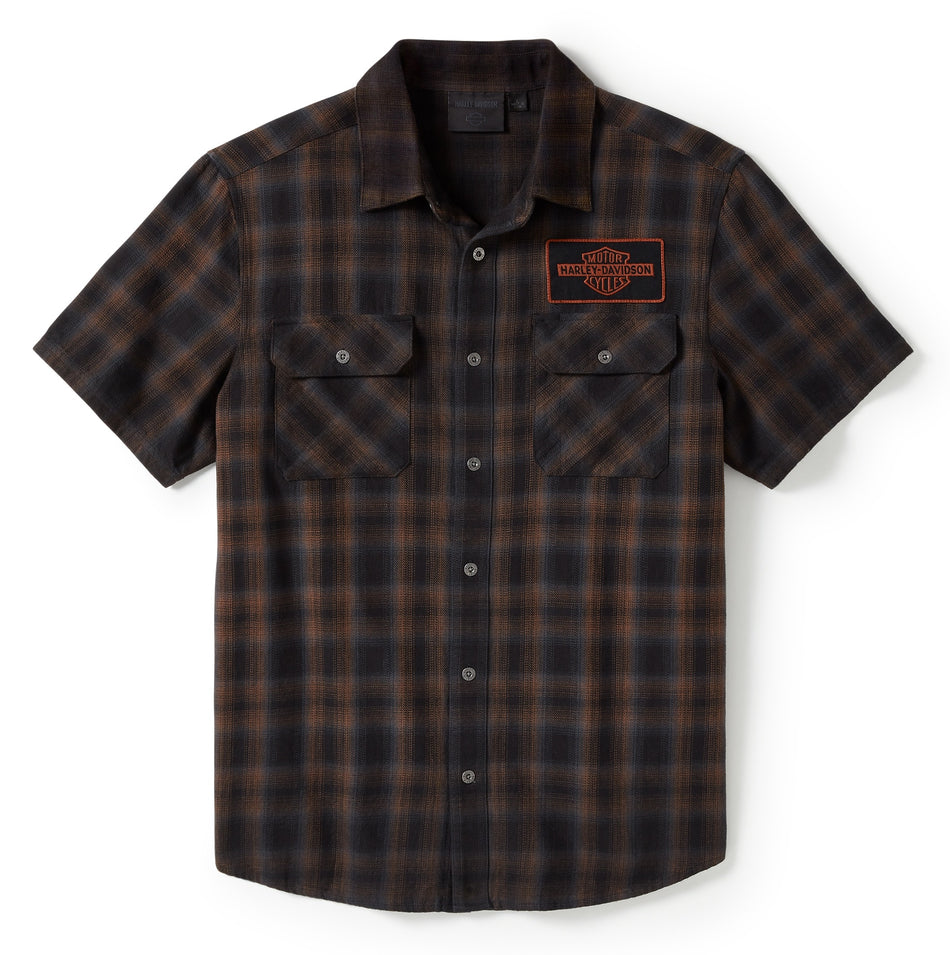 Harley-Davidson-Shirt mit Bar &amp; Shield-Logo, kariert, schwarz/braun, 96503-25VM