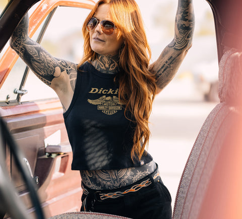 Genuine Harley-Davidson® Women's Dickies x H-D Racerback Cropped Eagle Tank - Anthracite 96583-25VW