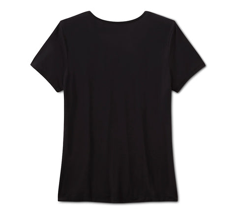 Harley Davidson 96633-25VW Damen-T-Shirt mit Strasssteinen, dunkelblau, mit Schnürung vorne – SCHWARZ