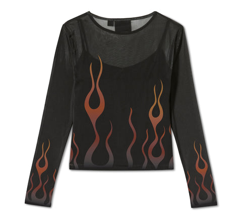 Harley-Davidson Damen-Mesh-Top „Flames For Days“ – Harley Schwarz 96763-25VW