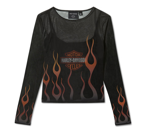 Harley-Davidson Damen-Mesh-Top „Flames For Days“ – Harley Schwarz 96763-25VW