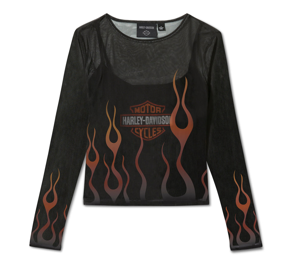 Harley-Davidson Damen-Mesh-Top „Flames For Days“ – Harley Schwarz 96763-25VW