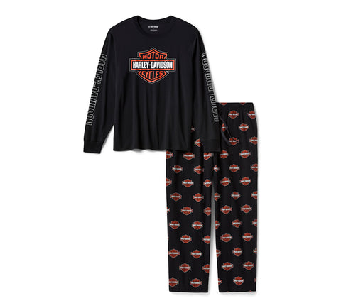 Harley-Davidson Herren-Pyjama-Set mit Bar & Shield-Logo und langen Ärmeln 96792-25VM