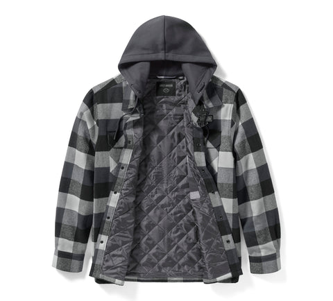 Harley-Davidson Herren Traveler Kapuzenhemdjacke – Kariert – Asphalt & Harley Schwarz 96806-25VM 
