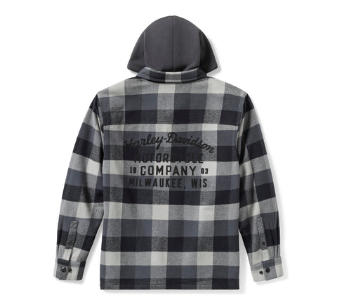 Harley-Davidson Herren Traveler Kapuzenhemdjacke – Kariert – Asphalt & Harley Schwarz 96806-25VM 