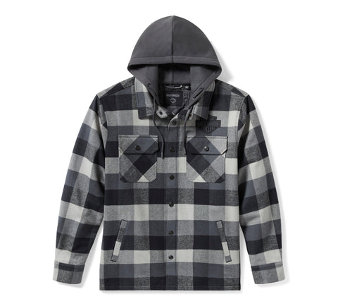 Harley-Davidson Herren Traveler Kapuzenhemdjacke – Kariert – Asphalt & Harley Schwarz 96806-25VM 