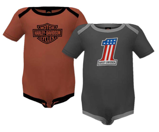 Original Harley-Davidson® Baby-Jungen 2er-Pack Colorblocked #1 Rib Creeper Set - Grau/Orange 3059237