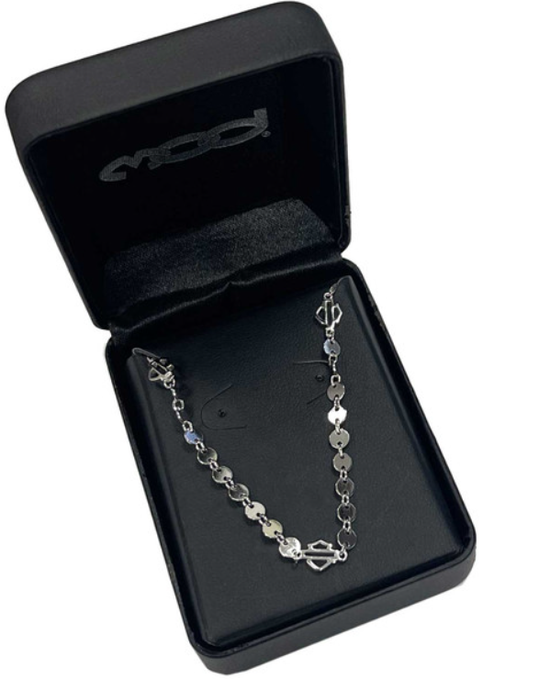 Harley-Davidson® Damen-Halskette mit kleiner Scheibe, B&amp;S-Kette, Sterling-Silber, HDN0474
