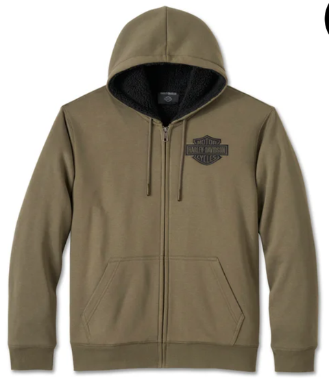 Original Harley-Davidson Bar &amp; Shield Sherpa Hoodie mit durchgehendem Reißverschluss – Traubenblatt 96106-25VM 