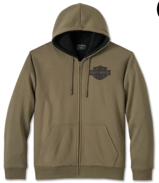 Original Harley-Davidson Bar &amp; Shield Sherpa Hoodie mit durchgehendem Reißverschluss – Traubenblatt 96106-25VM 