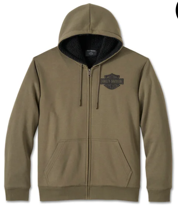 Original Harley-Davidson Bar &amp; Shield Sherpa Hoodie mit durchgehendem Reißverschluss – Traubenblatt 96106-25VM 