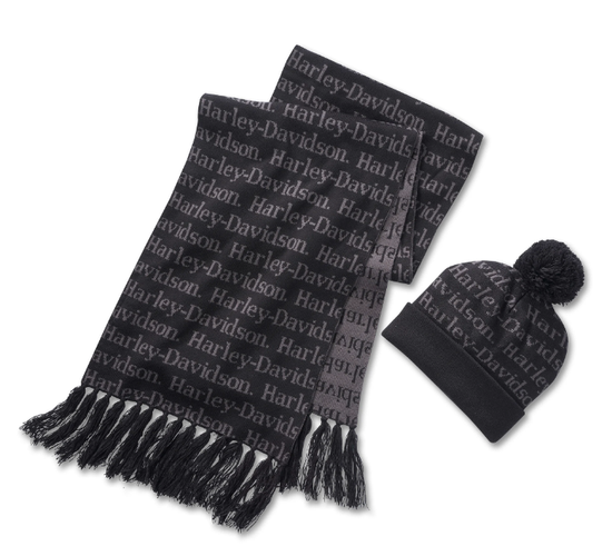 Original Harley-Davidson Geschenkset mit Beanie und Schal für Damen, Harley-Davidson, Schwarz, 97671-25VW 