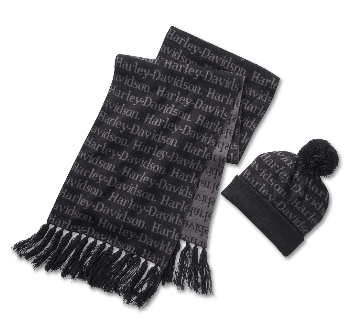Original Harley-Davidson Geschenkset mit Beanie und Schal für Damen, Harley-Davidson, Schwarz, 97671-25VW 