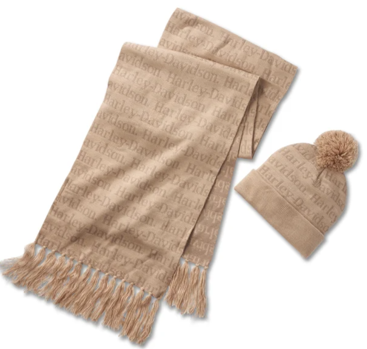 Original Harley-Davidson Geschenkset mit Beanie und Schal für Damen, Harley-Davidson, Silber-Nerz, 97672-25VW 
