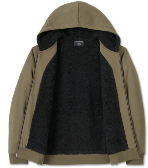 Original Harley-Davidson Bar &amp; Shield Sherpa Hoodie mit durchgehendem Reißverschluss – Traubenblatt 96106-25VM 