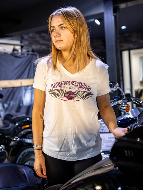 Gateshead Harley-Davidson® Händler-T-Shirt mit V-Ausschnitt, 3001740, Weiß