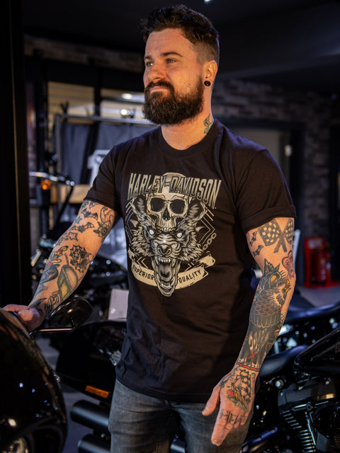 Gateshead Harley-Davidson® Händler-T-Shirt Skull Wolf USA 3001700-BLK