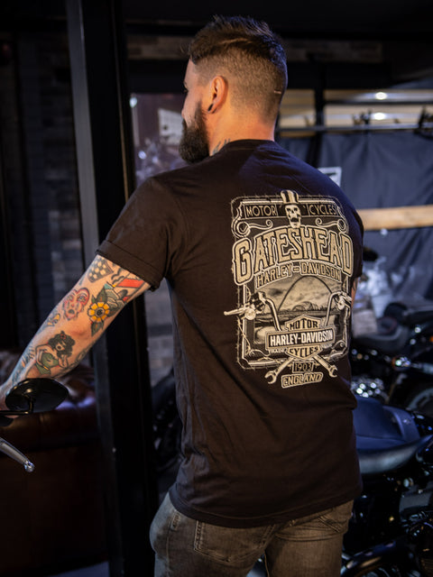 Gateshead Harley-Davidson® Händler-T-Shirt Skull Wolf USA 3001700-BLK