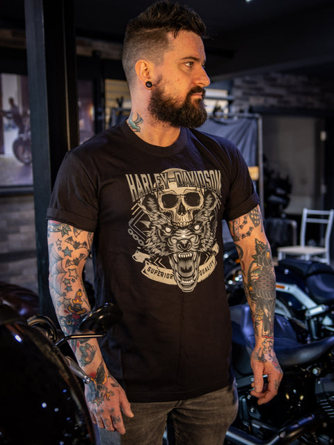 Gateshead Harley-Davidson® Händler-T-Shirt Skull Wolf USA 3001700-BLK