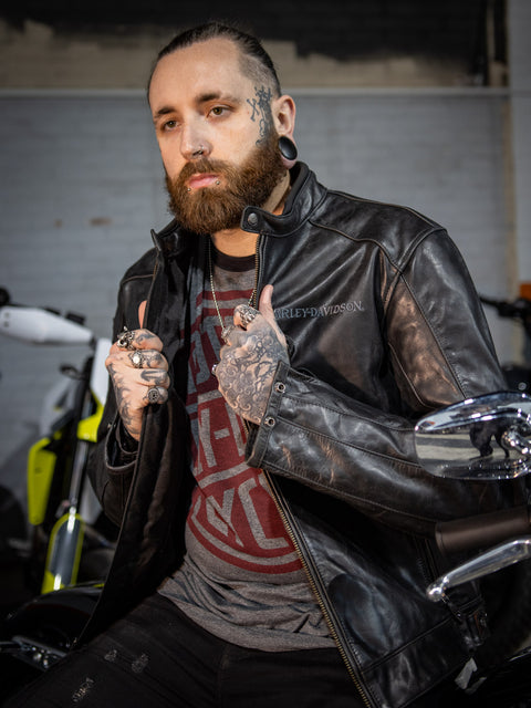 Harley-Davidson® Reflektierende Totenkopf-Lederjacke 98122-17EM