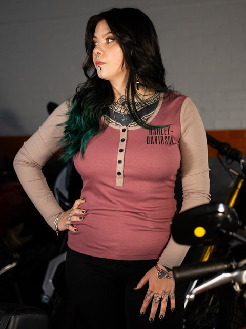 Original Harley-Davidson® Henley Damen-Top mit Knöpfen, Rosa, 96142-24VW