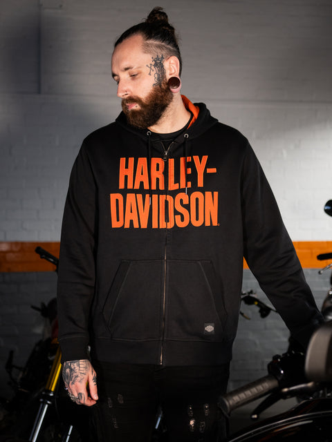 Original Harley-Davidson® Kapuzenpullover mit Reißverschluss und Bar-Schriftzug für Herren, 99191-24VM