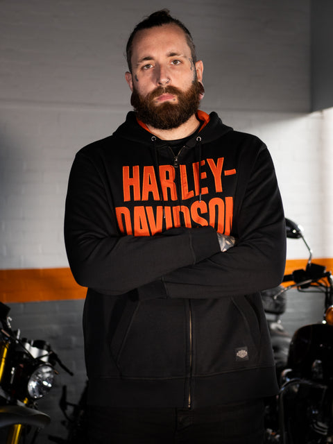 Original Harley-Davidson® Kapuzenpullover mit Reißverschluss und Bar-Schriftzug für Herren, 99191-24VM