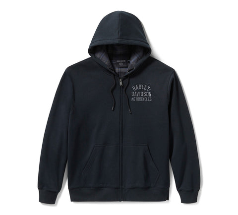 Harley-Davidson Herren-Kapuzenjacke mit Karomuster, gefüttert und mit Reißverschluss – Harley Schwarz 96783-25VM
