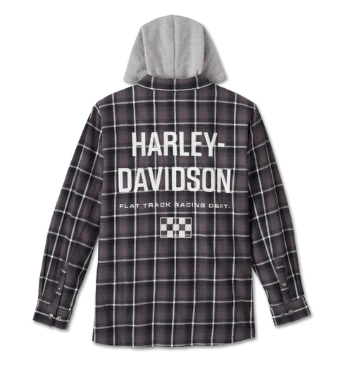 Original Harley Davidson Herren Burner Langarm-Kapuzenhemd - Schwarz kariert 96464-24VM 