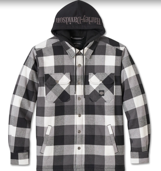 Original Harley-Davidson Hemdjacke Traveller mit Kapuze Schwarz/Grau kariert 96134-25VM
