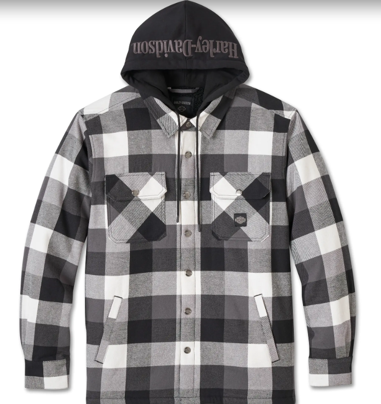Original Harley-Davidson Hemdjacke Traveller mit Kapuze Schwarz/Grau kariert 96134-25VM